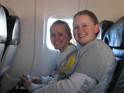 Karen and Cindy on the plane home