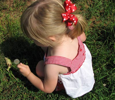 Adrianna and a dandelion