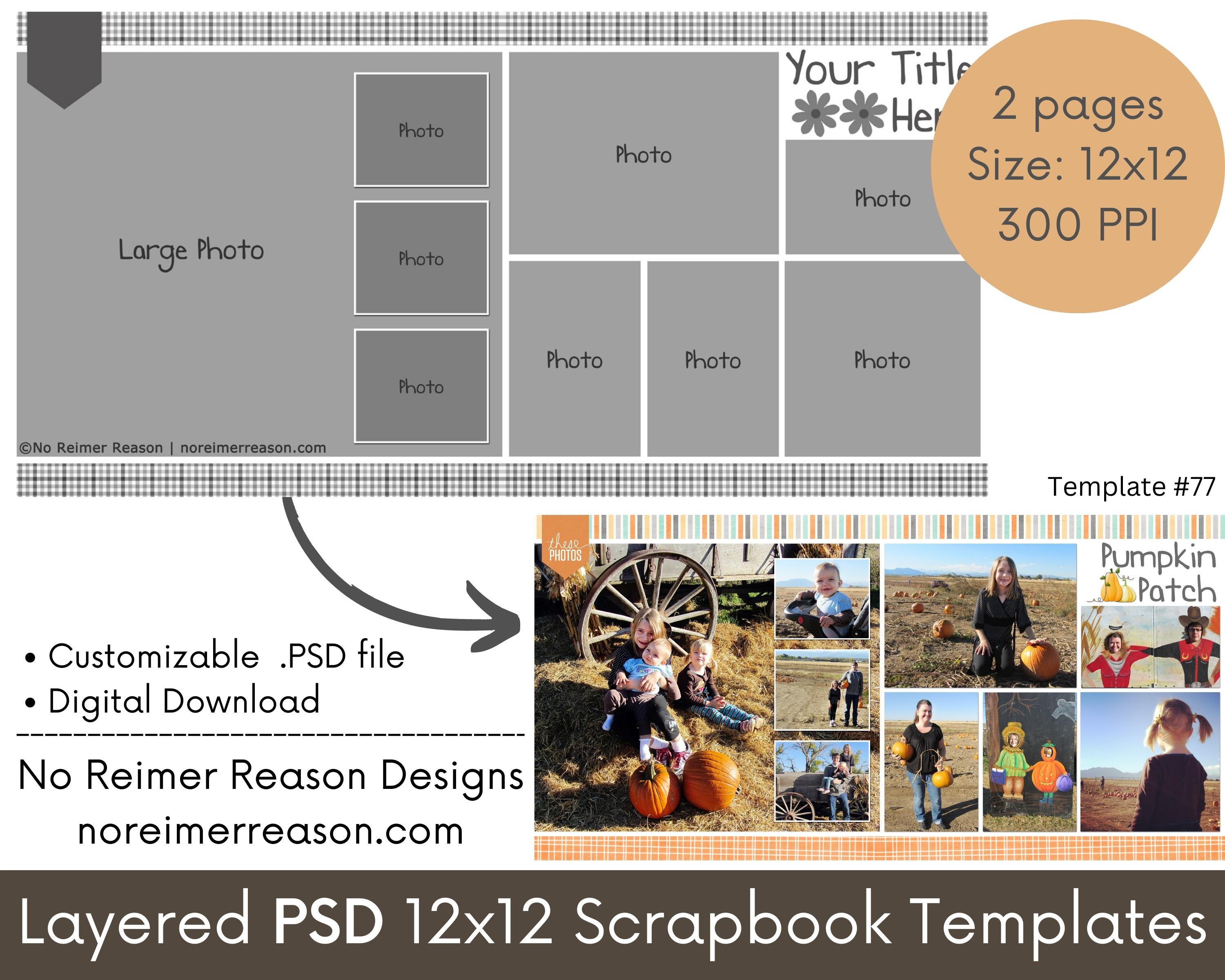 Digital Scrapbook Layout Template for Adobe Photoshop 