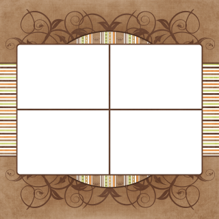 Free scrapbook page layout for four photos. Brown and striped background.