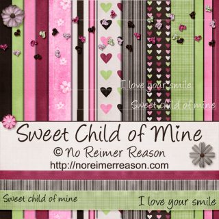 Love-themed scrapbook kit. Colors are primarily pink and brown with some greens, too.