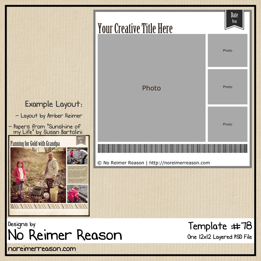 Digital Scrapbook Layout Template in 12x12 and 8.5x11 sizes